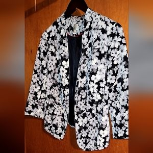 LC Lauren Conrad Fitted Blazer Black Floral Print